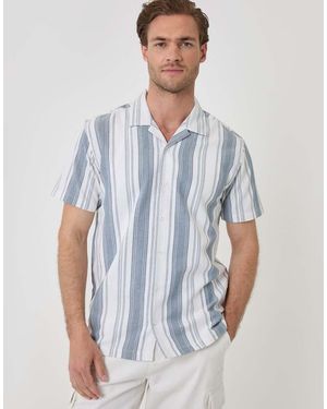 Threadbare Stripe Knitted Short Sleeve Shirt - Blue