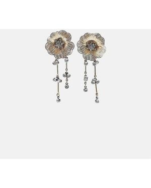 Stradivarius Orecchini Lunghi A Fiore Con Strass Dorati - Bianco