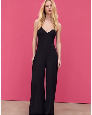 Stradivarius Tuta Jumpsuit Morbida Nera Con Spalline Sottili - Rosa