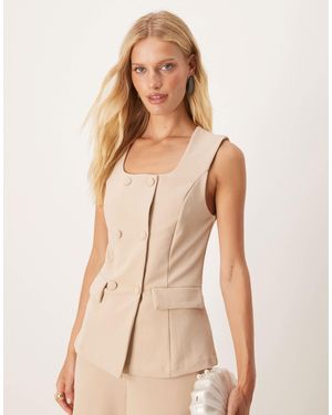 Vila Double Breasted Square Neck Waistcoat Co-ord - Natural