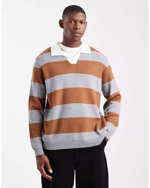 ASOS Knitted Long Sleeve Rugby Polo - Orange