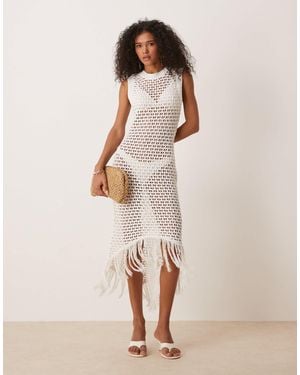 ASOS – midaxi-kleid aus offenmaschigem strick - Natur