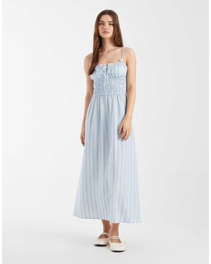Cotton On Haven Linen Mix Strappy Midi Dress - Blue