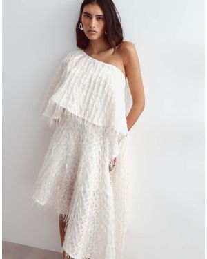ARRANGE One Shoulder Textured Fringe Asymmetric Dress - White