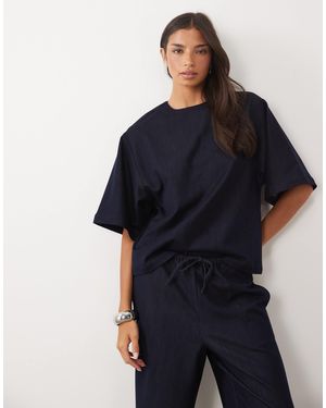 Pretty Lavish Denim-look boxy longline t-shirt-kombiteil - Blau