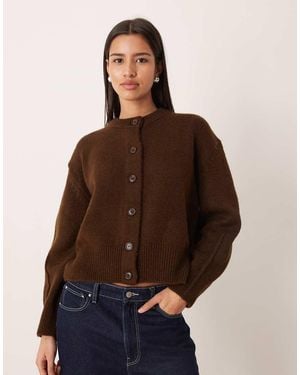 ASOS Boxy Crew Neck Cardigan With Side Split Detail - Brown