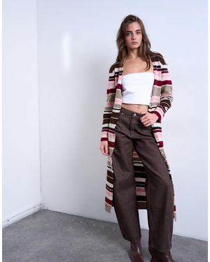 TOPSHOP Gilet long en maille rayée - Blanc