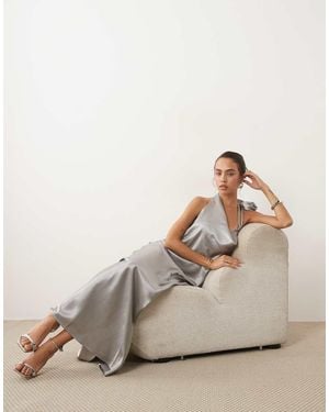 Vero Moda Halterneck Scoop Front Satin Maxi Dress - White