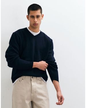 ASOS Oversized V-neck Knit Jumper - Blue