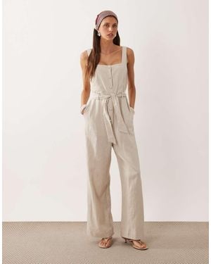 Mango Linen Rich Tie Waist Jumpsuit - Natural