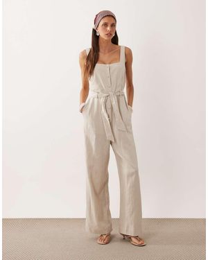 Mango Linnenrijke Jumpsuit Met Gestrikte Taille - Naturel