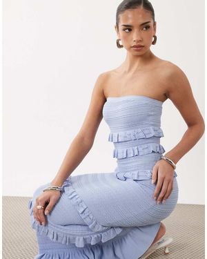 Gina Tricot Tiered Frill Bandeau Maxi Dress - Blue