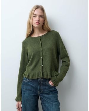 Pieces Frill Cuff Button Detail Cardigan - Green