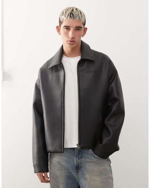 Prohibited Heavyweight Oversized Cropped Pu Leather Look Jacket - Grey