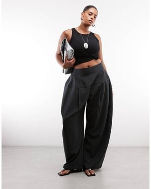ASOS Curve Tailored Snatch Waist Wide Leg Pants - Black