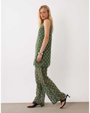 Ghospell Zuma Cotton Embellished High Rise Straight Leg Trouser Co-Ord - Green
