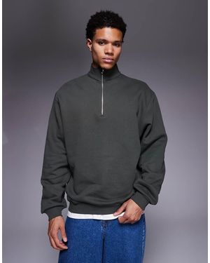ASOS Premium Heavyweight Half Zip Sweatshirt - Grey