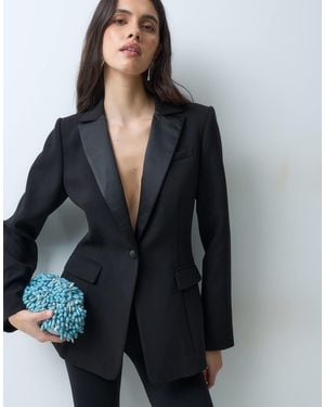Nobody's Child Satin Trim Tuxedo Blazer Co-ord - Blue