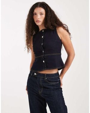 Miss Selfridge Denim Peplum Cinched Waistcoat - Blue