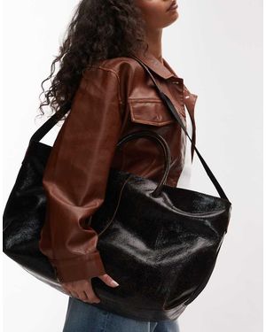 Mango 100% Textured Leather Weekend Bag - Black