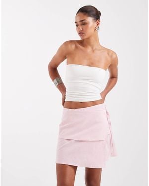 JJXX Linen Blend Asymetric Tie Waist Mini Skirt - Pink