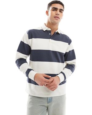 New Look Oversized Stripe Rugby Polo Shirt - Blue