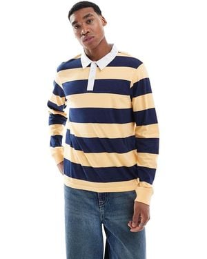 Another Influence Top Stile Rugby A Maniche Lunghe A Righe - Blu