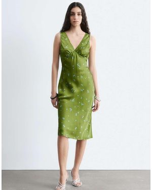 & Other Stories Bias Cut Satin Midi Dress - Green