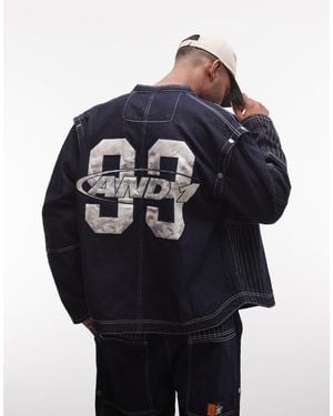 AND1 Chemise en jean d'ensemble à manches longues avec logo 93 imprimé au dos - délavé - Bleu