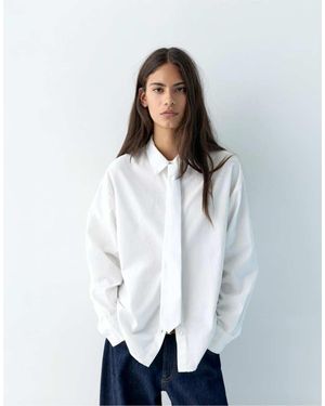 Pull&Bear Poplin Shirt With Tie - White