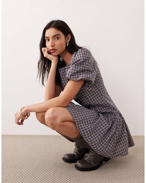 Glamorous Drop Waist Puff Sleeve Mini Dress - Brown