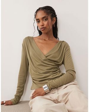 ASOS Soft Jersey Draped Long Sleeve Wrap Top - Green