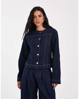 ONLY Giacca Di Jeans Aderente Con Scollo Rotondo Scuro - Blu