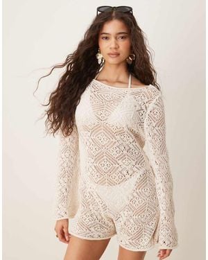 ASOS Crochet Knitted Playsuit - Natural