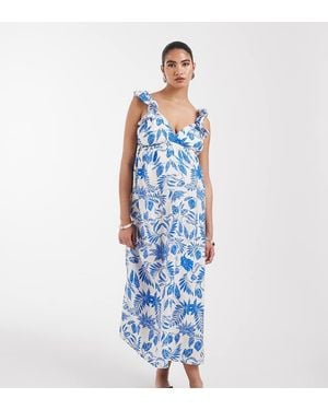 Vero Moda Ruffle Shoulder V Neck Maxi Dress - Blue