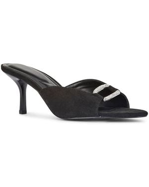SEQWL Mule Heels Slip On Sandals Rhinestone Embellished Buckle - Black
