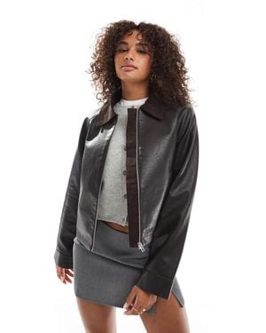 ASOS Swing Leather Look Crop Jacket - Black