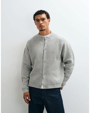 ASOS Oversized Knitted Wool Blend Rib Crew Neck Cardigan - Grey