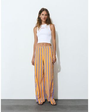 Pull&Bear Striped Trousers - White