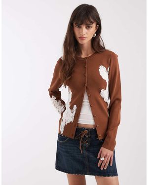 ASOS Structured Neat Fit Lace Detail Cardigan Co-Ord - Brown