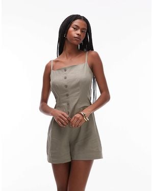 TOPSHOP – durchgeknöpfter leinen-playsuit - Braun