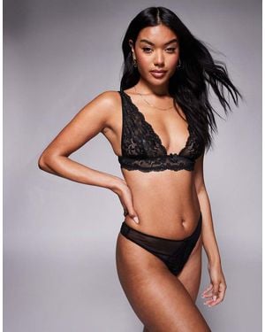River Island Lace Bralette And Thong Lingerie Set - Black