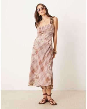 Free People Morning Dew Check Print Midi Cami Dress - Pink