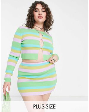 Collusion Plus Knitted Cut Out Cropped Top Co-Ord - Green