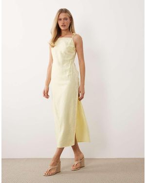 ASOS Cami Square Neck Crinkle Satin Lace Detail Maxi Dress - Natural