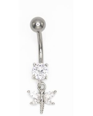 Lovisa Titanium Dragonfly Cubic Zirconia Belly Bar - White