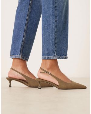 Asos Design Wide Fit Asos design - skip - chaussures larges à petit talon et bride arrière en imitation daim - olive - Bleu