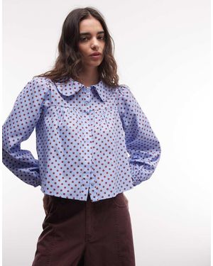 Reclaimed Vintage Peter Pan Collar Polka Dot Blouse - Blue