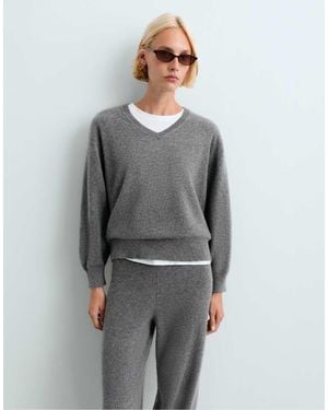 Oysho Cashmere 100% V-neck Knit Jumper - Grey