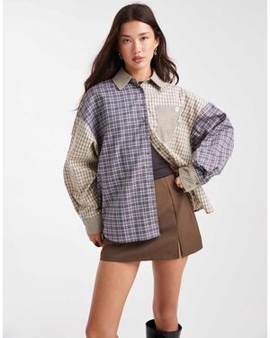 Daisy Street Camicia Dad Oversize A Quadri Blu E A Contrasto - Grigio